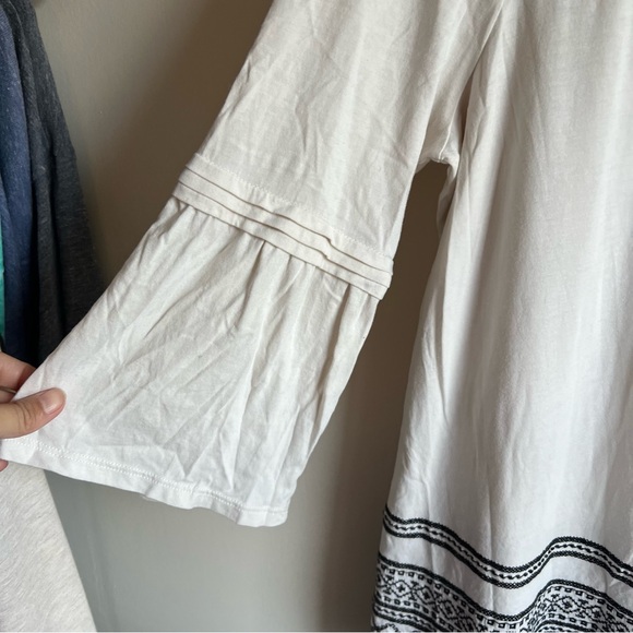 J Jill Ivory Embroidered Boho 3/4 Bell Sleeve Tunic Blouse - Picture 2 of 6